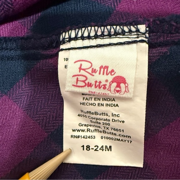 Ruffle Butts Plaid Shirt Dress 18–24M Purple Blue Check Cotton - Picture 5 of 6